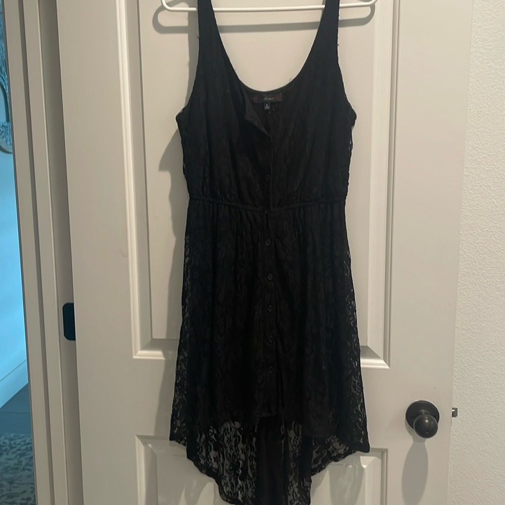 Black button down  lace with train knee high dress